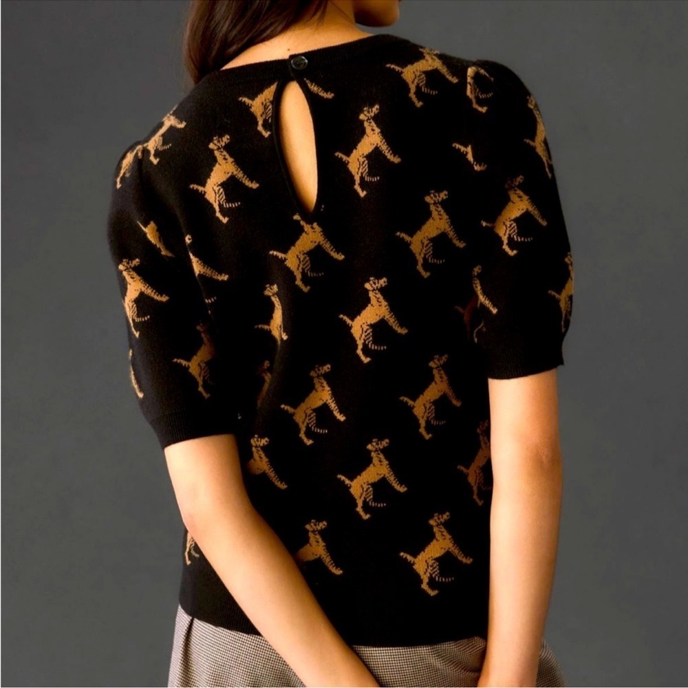Anthropologie Maeve Harmon Jacquard Sweater Sz XS Dog Print - Picture 2 of 10